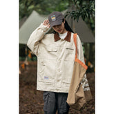 Unisex Jacket Retro Multi-Pocket Workwear Coat Loose Casual Polo Collar Jacket